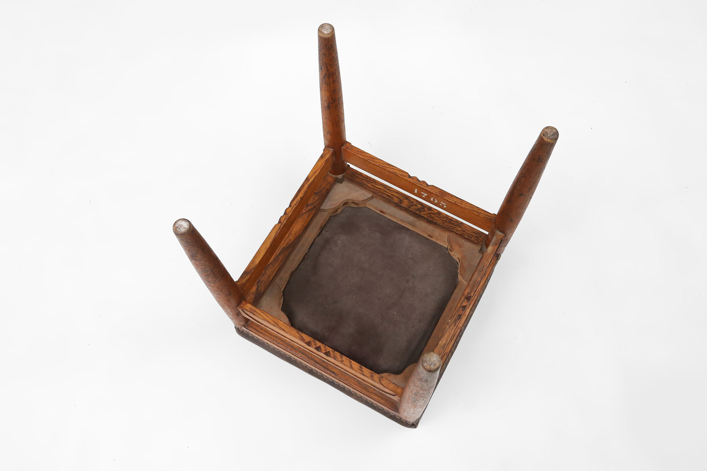 Art Deco wooden stool with leather top, Belgium ca. 1920thumbnail